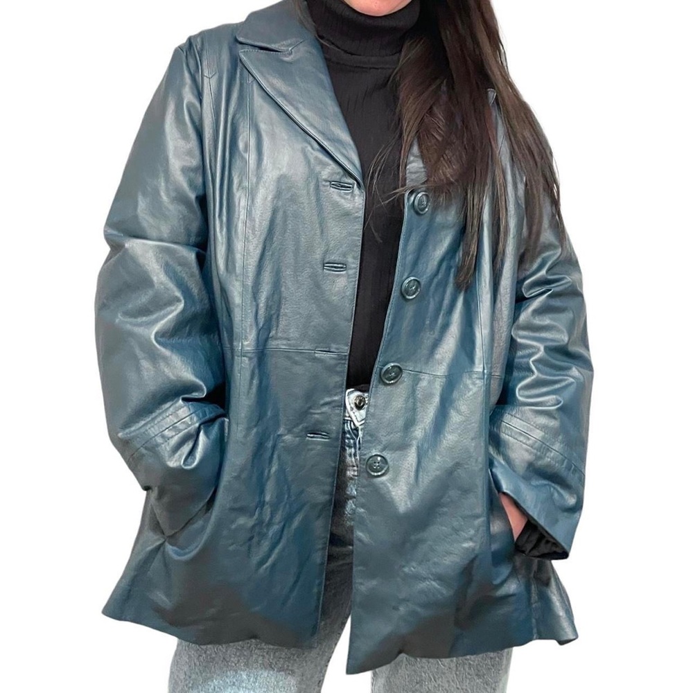 Vintage blue genuine leather jacket